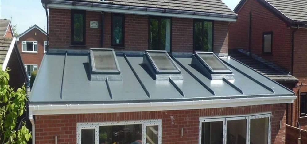 grp flat roof with three skylights